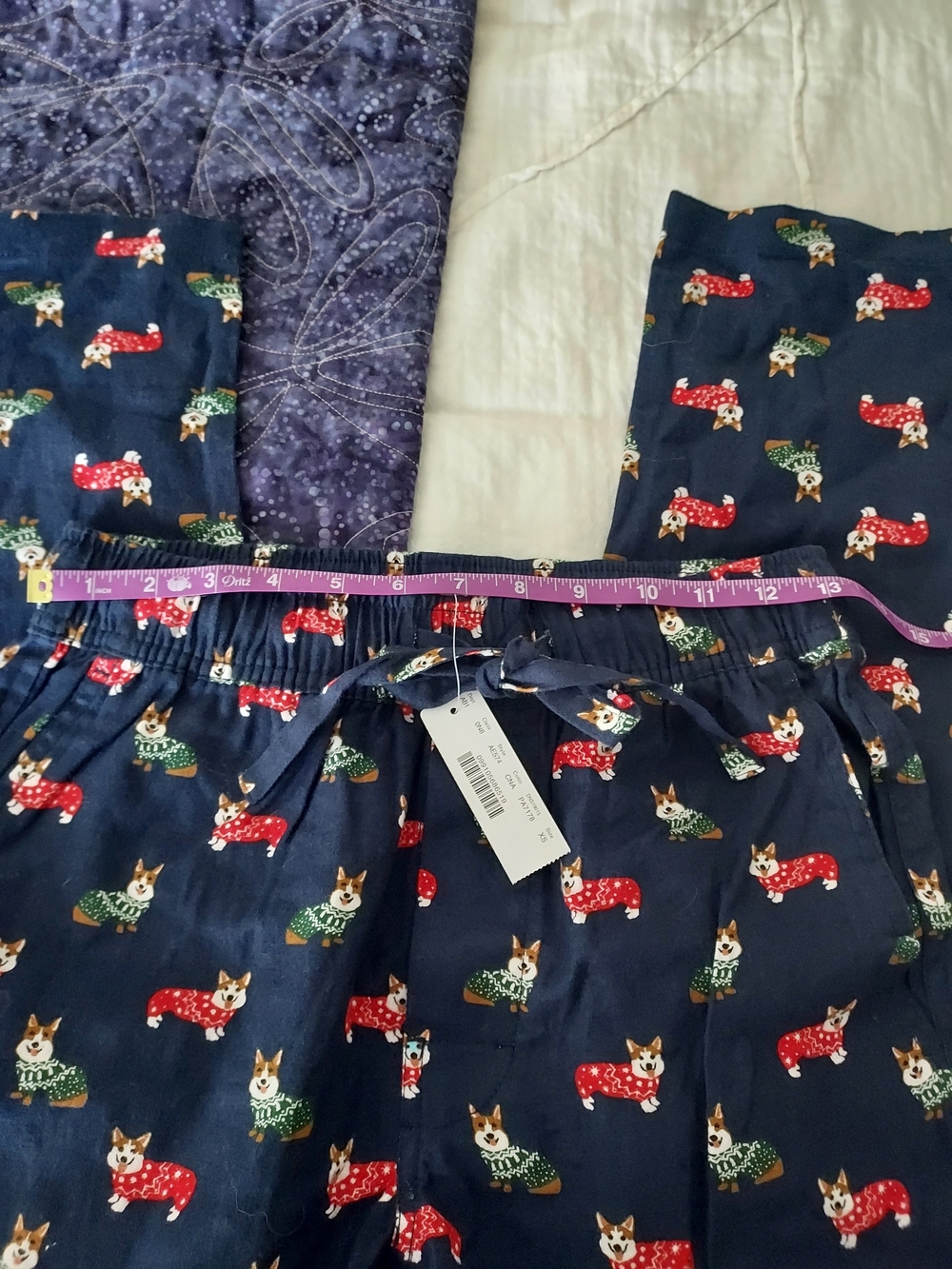 NWT XS J Crew Navy Blue Corgi Print Pajama Pants, Red and Green Xmas Theme - Picture 5 of 11